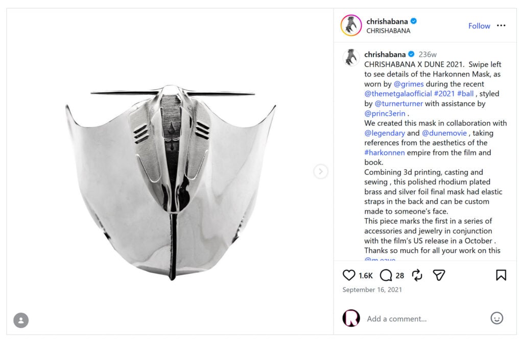 Grimes | 2021 Met Gala Worn CHRISHABANA x Dune "Harkonnen" Custom Made Mask