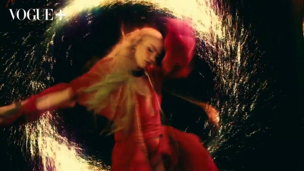 Grimes | Vogue China Cover-Worn Anna Dominova Custom Red Dress (August 2022)