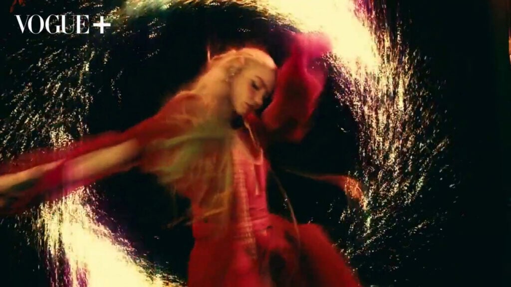 Grimes | Vogue China Cover-Worn Anna Dominova Custom Red Dress (August 2022)