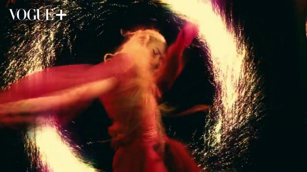 Grimes | Vogue China Cover-Worn Anna Dominova Custom Red Dress (August 2022)