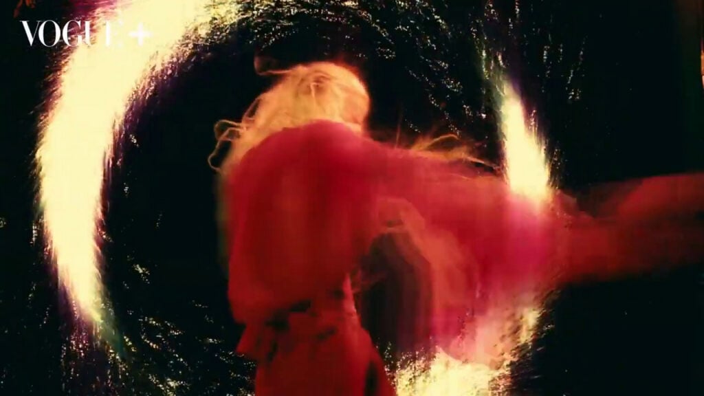 Grimes | Vogue China Cover-Worn Anna Dominova Custom Red Dress (August 2022)