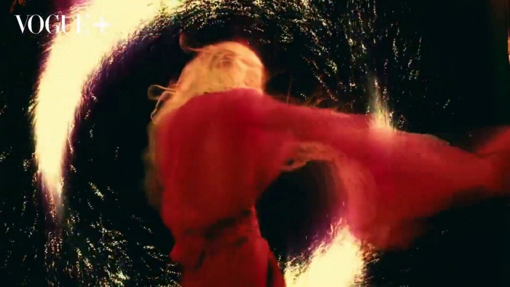 Grimes | Vogue China Cover-Worn Anna Dominova Custom Red Dress (August 2022)