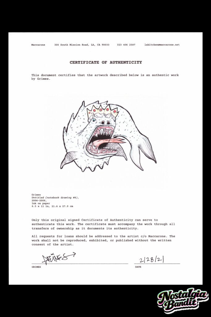 Grimes | "Untitled (Notebook Drawing #8)" Signed & Maccarone-Authenticated Ink on Paper (2006-2008)