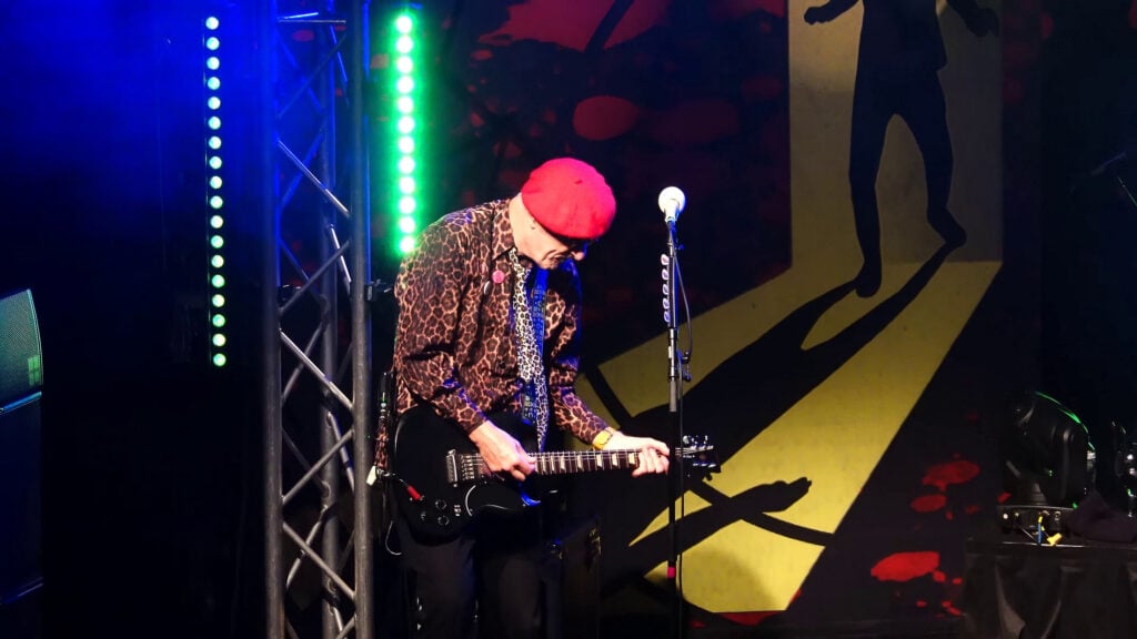 The Damned | Captain Sensible Stage-Worn & Photo-Matched Leopard Shirt, Tie & Signed Beret (2018)