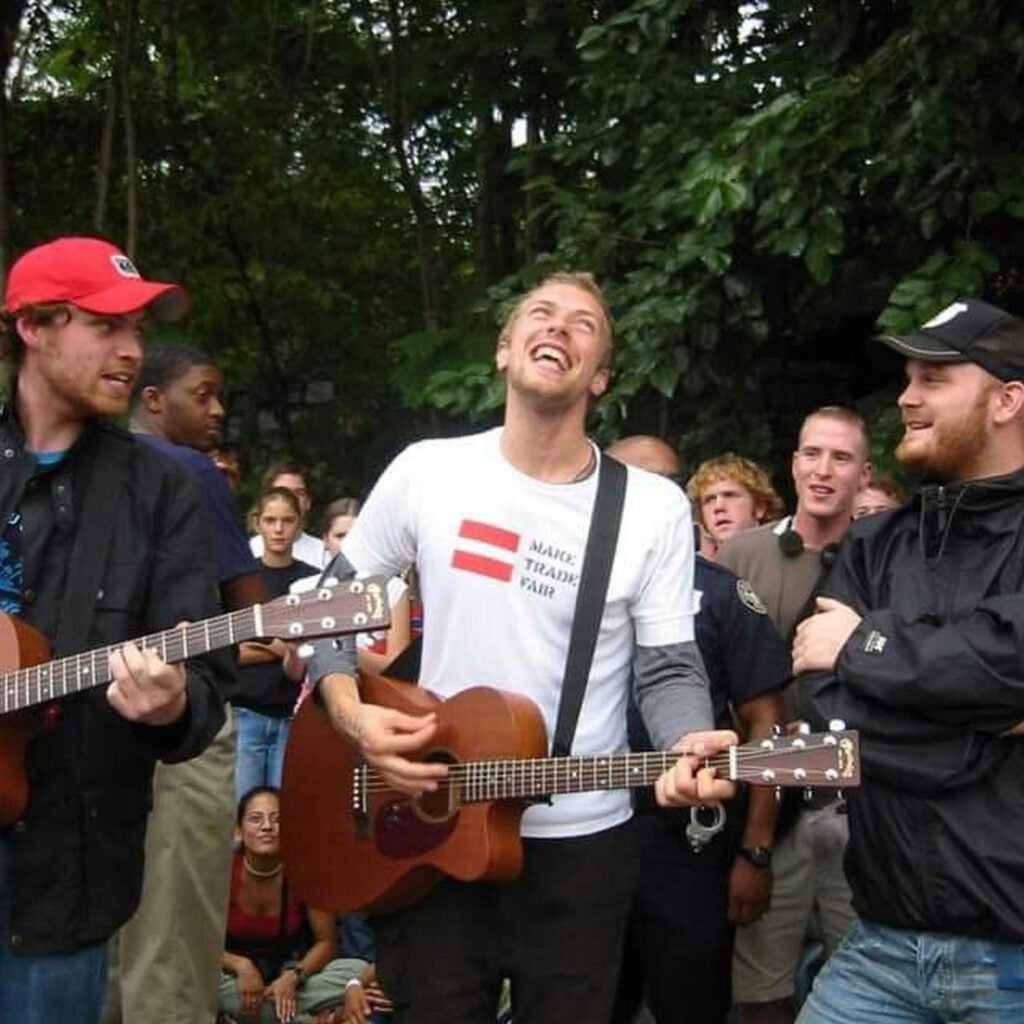 Coldplay | Chris Martin Stage-Worn, Customized & Band-Signed "Make Trade Fair" T-Shirt (2002-2004)
