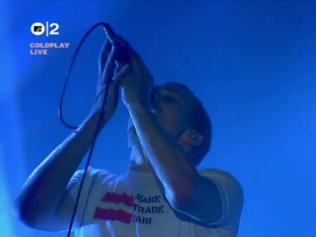 Coldplay | Chris Martin Stage-Worn, Customized & Band-Signed "Make Trade Fair" T-Shirt (2002-2004)