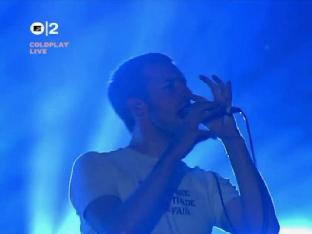 Coldplay | Chris Martin Stage-Worn, Customized & Band-Signed "Make Trade Fair" T-Shirt (2002-2004)