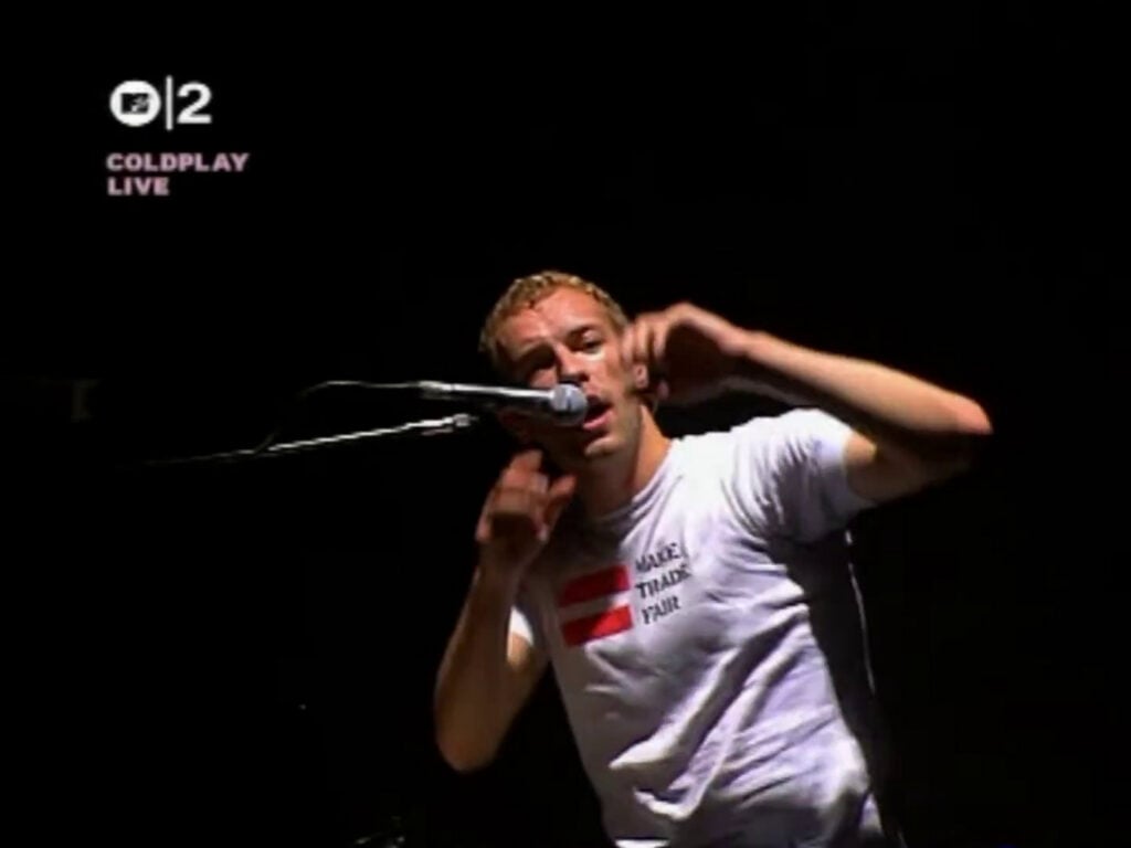 Coldplay | Chris Martin Stage-Worn, Customized & Band-Signed "Make Trade Fair" T-Shirt (2002-2004)