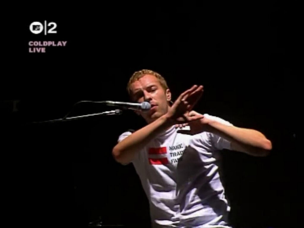 Coldplay | Chris Martin Stage-Worn, Customized & Band-Signed "Make Trade Fair" T-Shirt (2002-2004)