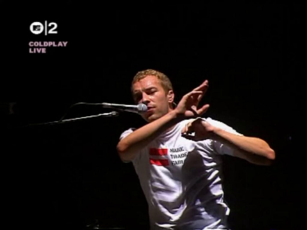 Coldplay | Chris Martin Stage-Worn, Customized & Band-Signed "Make Trade Fair" T-Shirt (2002-2004)