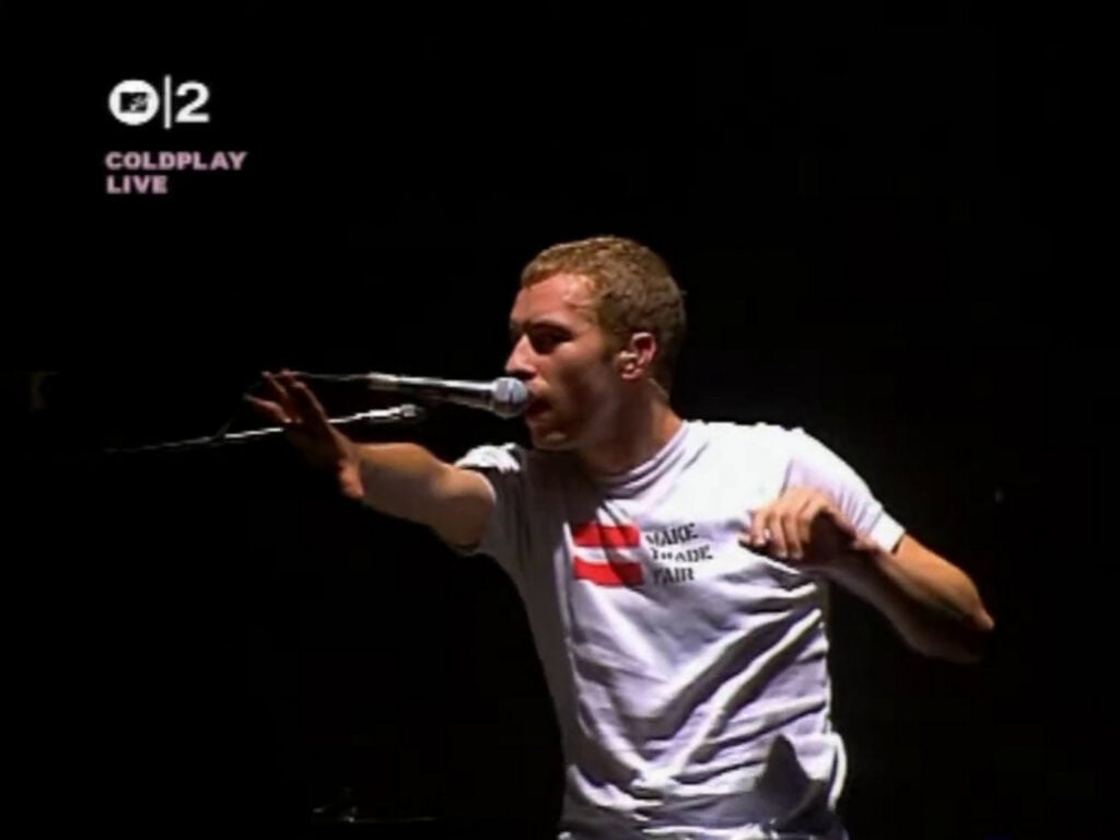 Coldplay | Chris Martin Stage-Worn, Customized & Band-Signed "Make Trade Fair" T-Shirt (2002-2004)