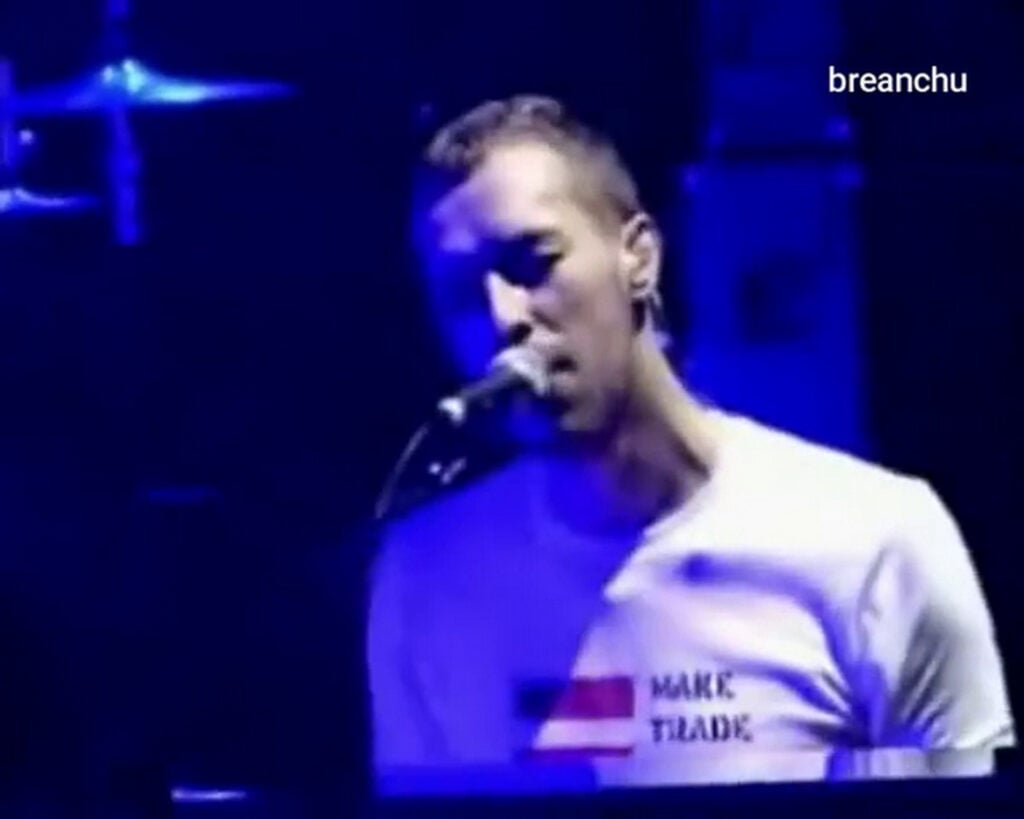 Coldplay | Chris Martin Stage-Worn, Customized & Band-Signed "Make Trade Fair" T-Shirt (2002-2004)