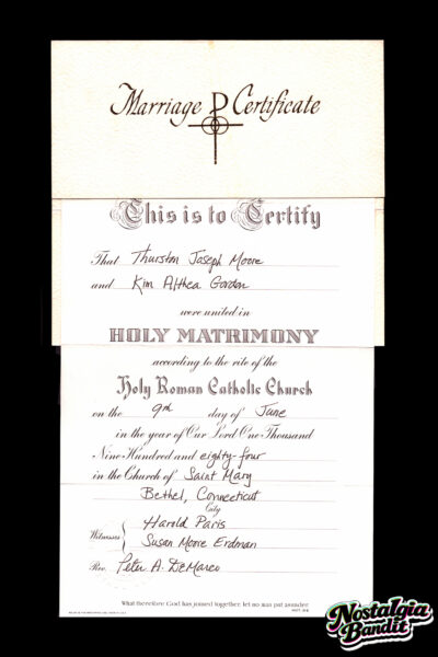 Sonic Youth | Thurston Moore & Kim Gordon Original Marriage Certificate (1984)