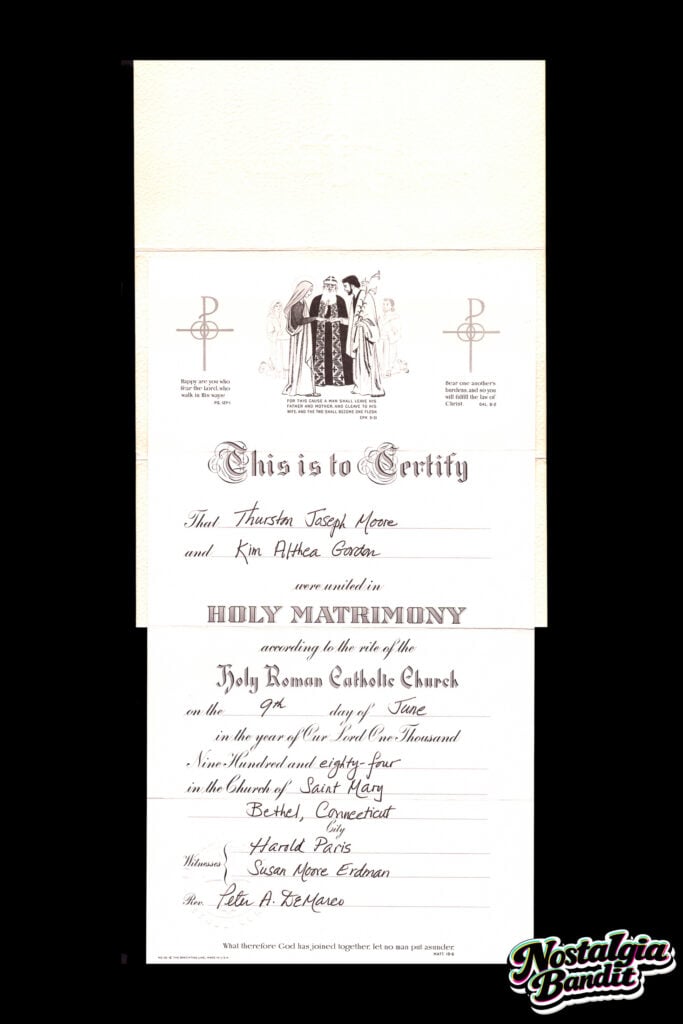 Sonic Youth | Thurston Moore & Kim Gordon Original Marriage Certificate (1984)