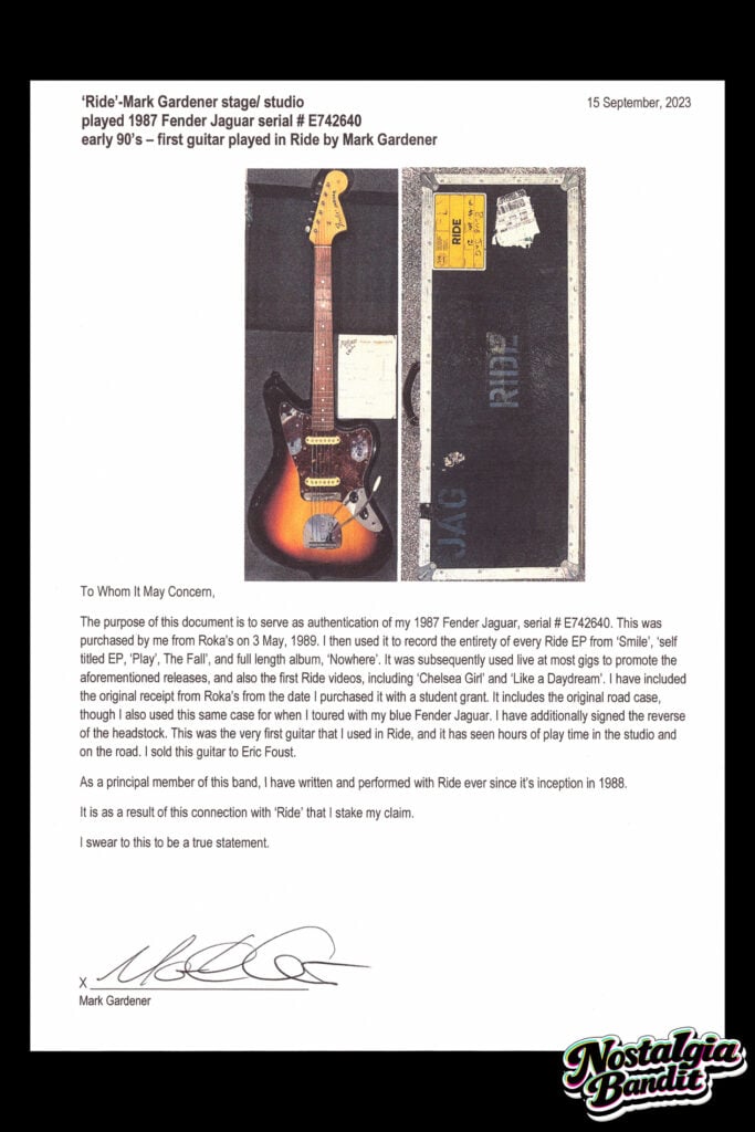 Ride | Mark Gardener Stage-Played, Studio & Video-Used, Screen-Matched 1987 Fender Jaguar (1989-92)