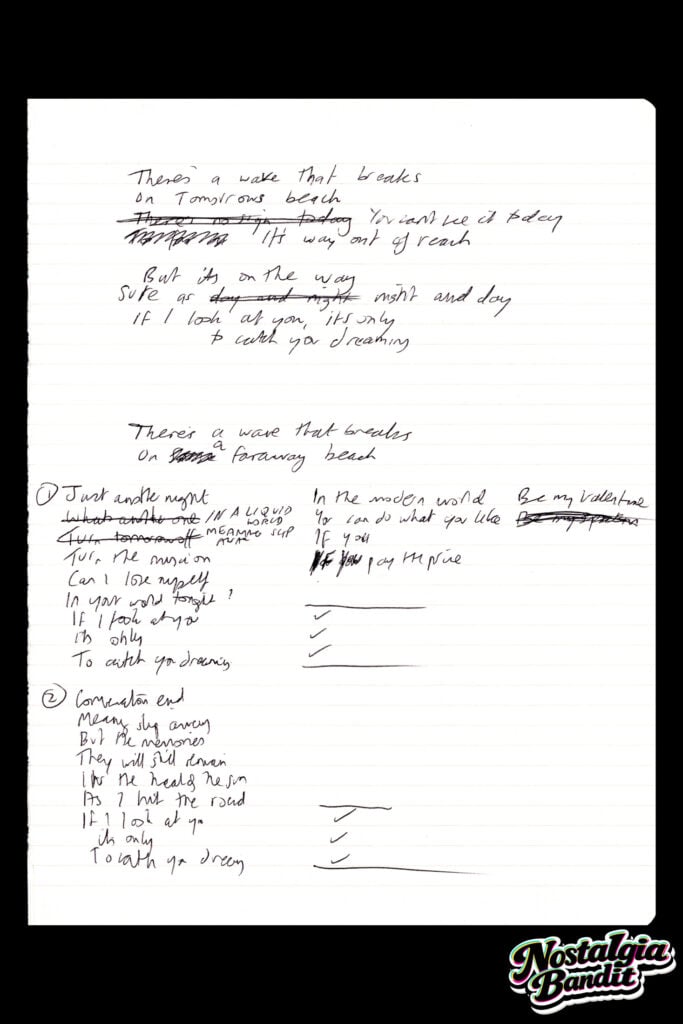 Ride | Andy Bell Original Handwritten & Annotated Draft Lyrics "Catch You Dreaming" (c.2017-2021)