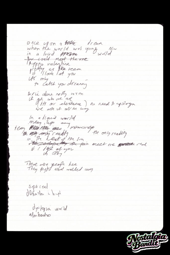 Ride | Andy Bell Original Handwritten & Annotated Draft Lyrics "Catch You Dreaming" (c.2017-2021)