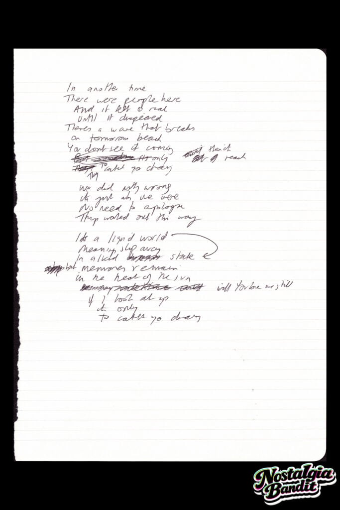 Ride | Andy Bell Original Handwritten & Annotated Draft Lyrics "Catch You Dreaming" (c.2017-2021)