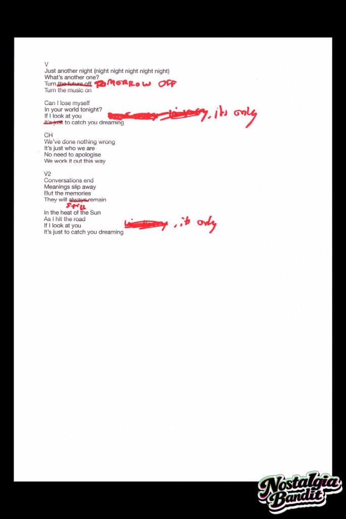 Ride | Andy Bell Original Handwritten & Annotated Draft Lyrics "Catch You Dreaming" (c.2017-2021)