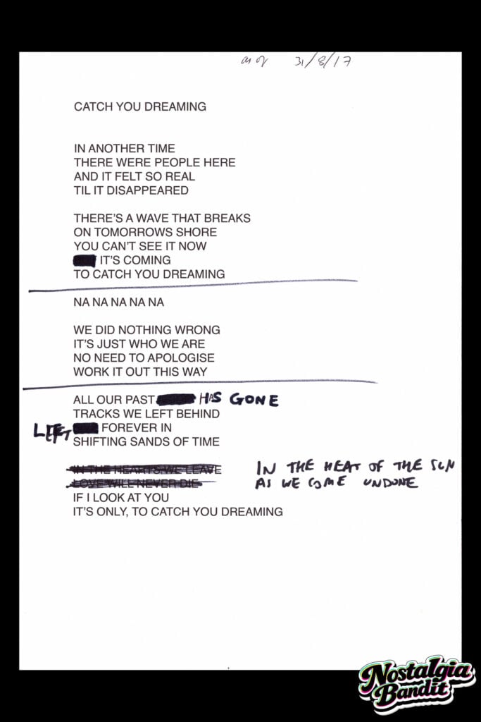 Ride | Andy Bell Original Handwritten & Annotated Draft Lyrics "Catch You Dreaming" (c.2017-2021)