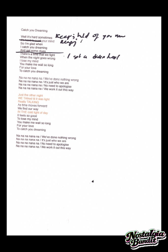 Ride | Andy Bell Original Handwritten & Annotated Draft Lyrics "Catch You Dreaming" (c.2017-2021)