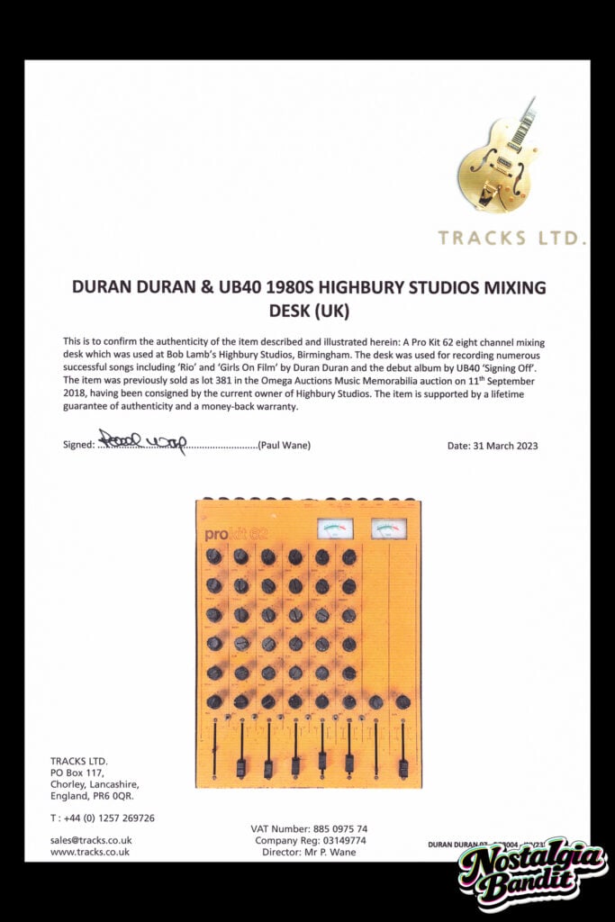 Duran Duran / UB40 | Highbury Studios Prokit 62 Mixing Desk - "Rio" Era Recordings (early 1980s)
