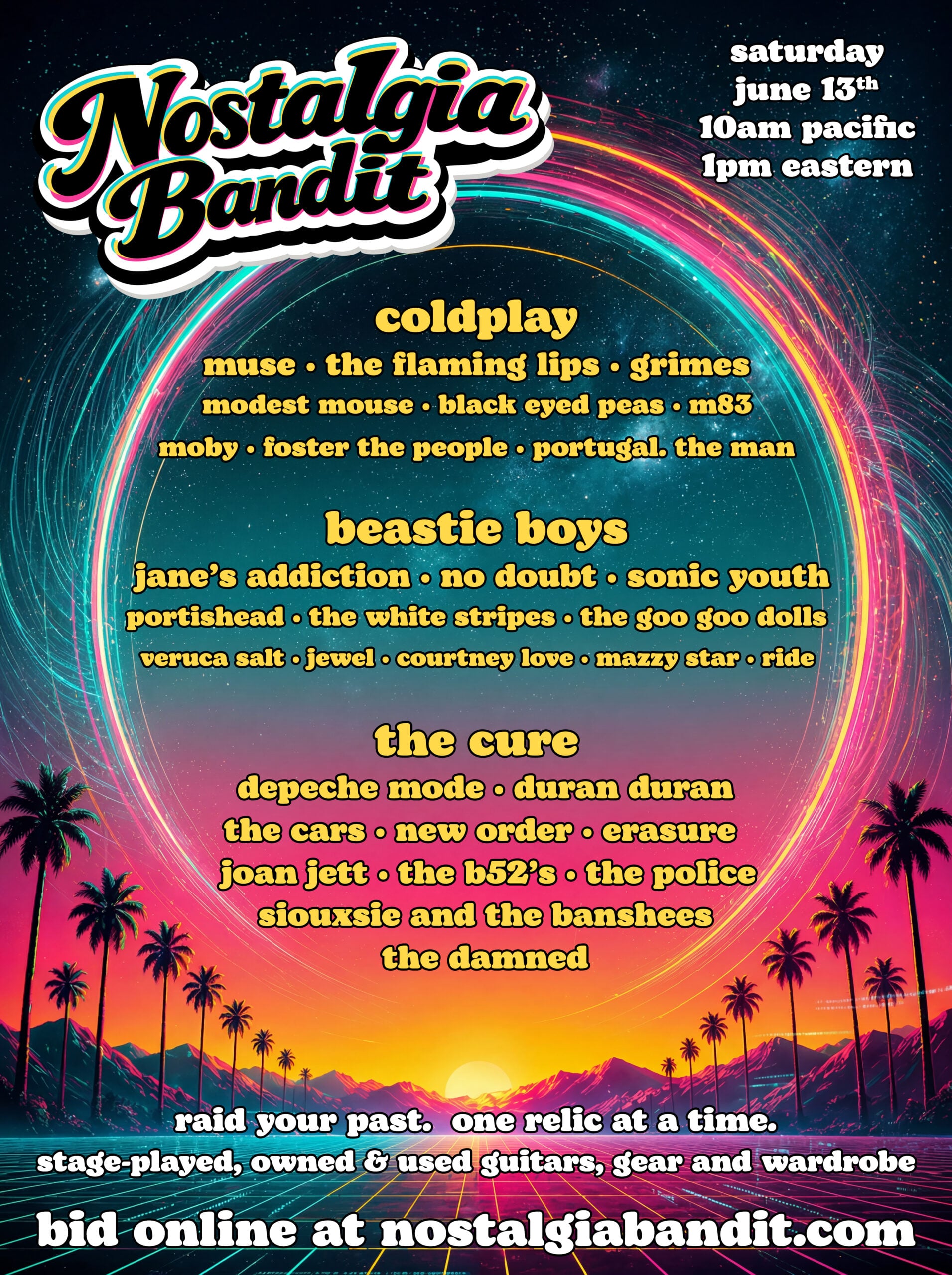 Nostalgia Bandit inaugural auction — Modern Music & Pop Culture: Stage-Played, Owned & Used Guitars, Instruments, Gear and Wardrobe.
