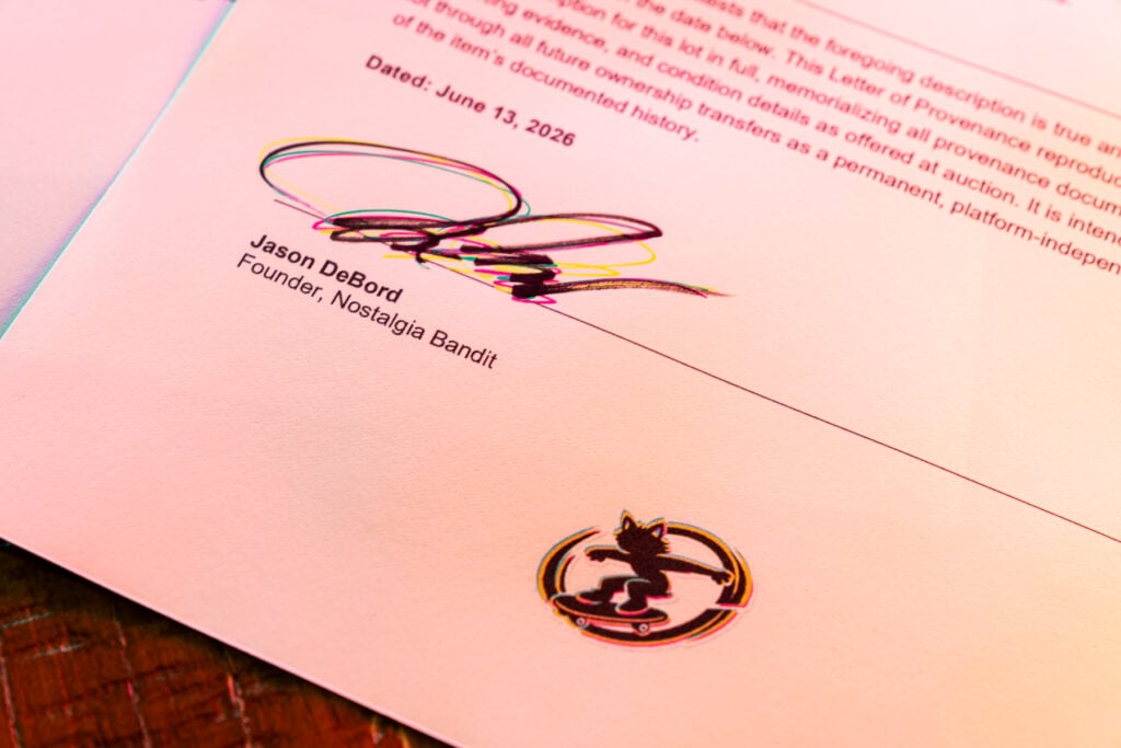 Letter of Provenance for Authenticity - close up of the last page signed with mascot logo.