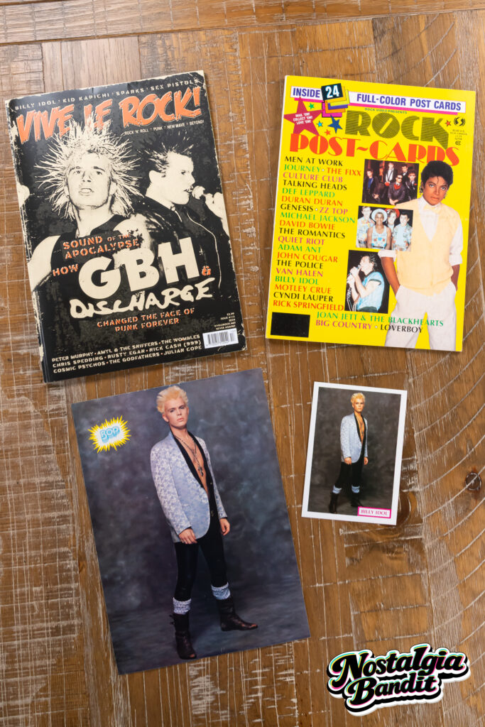Billy Idol | Publicity-Worn & Photo-Matched "First Nighter" Powder Blue Floral Brocade Dinner Jacket with Archival Collection of Related Magazines & Postcards (1982-1983)